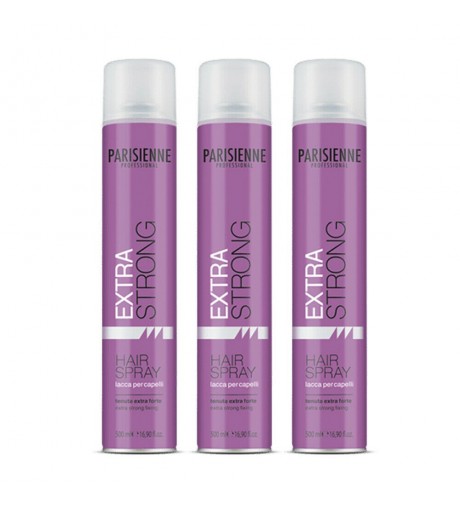 3X Parisienne Extra Strong Lacca Capelli Tenuta Extra Forte 500ml