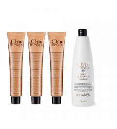 Haarfarben-Kit Ammoniakfrei 100mlx3 + Sauerstoff 20vol 1000ml Goldtherapie Keratin / Argan